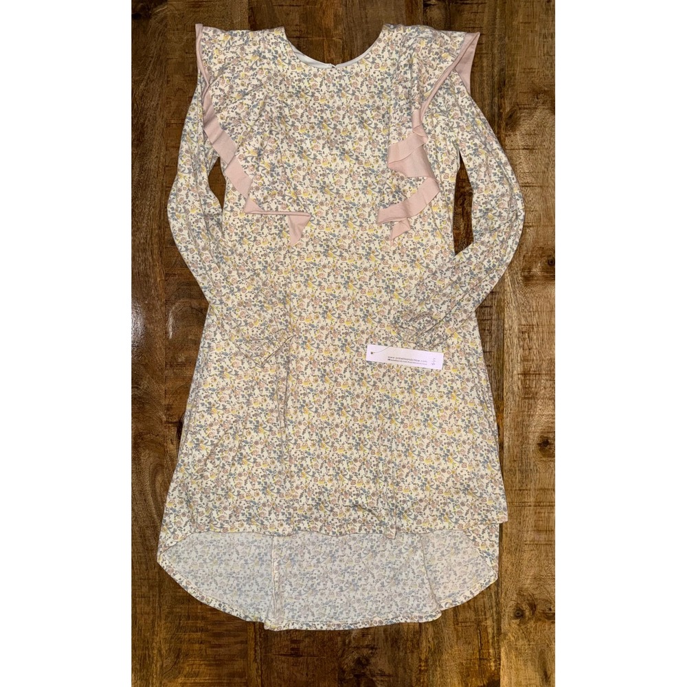 Isobella & Chloe Girls Floral Ruffle Long Sleeve High Low Dress Pink Cream NWT